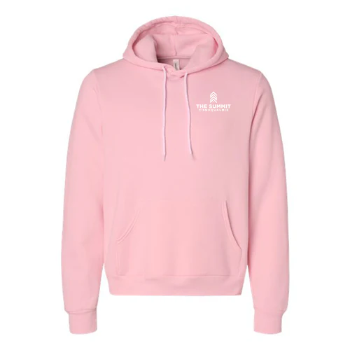 The Summit at Snoqualmie Adult Hoodie White Chest and Back Logo Pink - Image 2