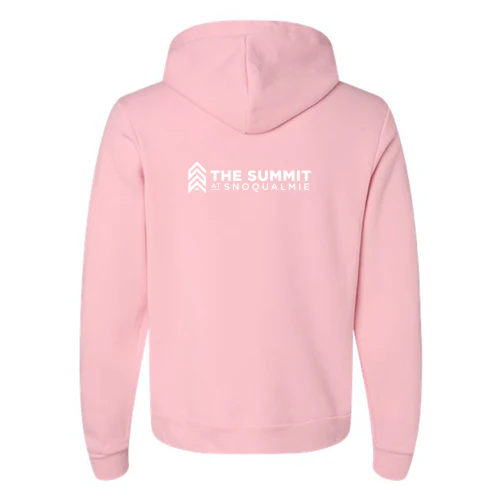 The Summit at Snoqualmie Adult Hoodie White Chest and Back Logo Pink - Image 4