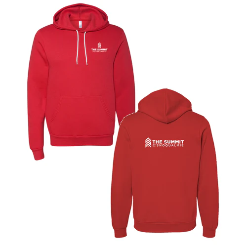The Summit at Snoqualmie Adult Hoodie White Chest and Back Logo Red