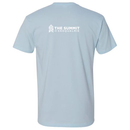 The Summit at Snoqualmie Adult T-Shirt White Chest and Back Logo Light Blue - Image 4